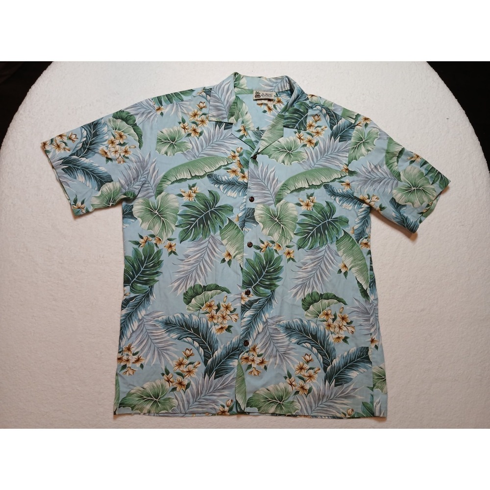 ALOHA REPUBLIC Vintage Hawaiian Shirt Men's Size L Blue Floral Camp Shirt